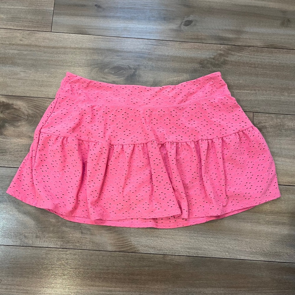 Lilly Pulitzer Luxletic Pink Eyelet Ruffle Skort XL Active Tennis Skirt F-210